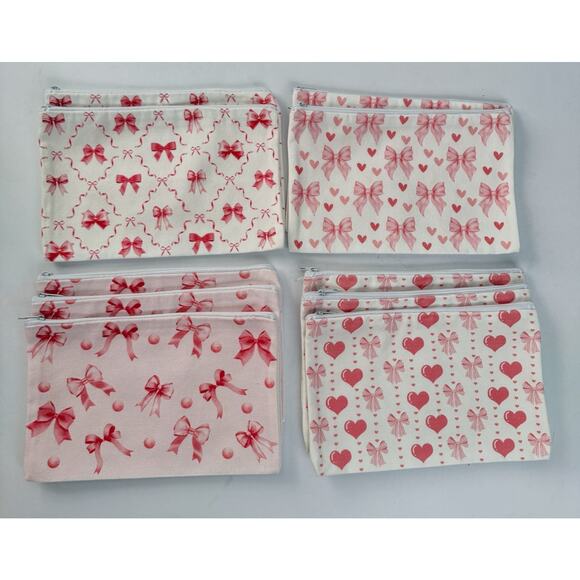 Set of 10 Bows & Hearts zippered pouches - Picture 2 of 8